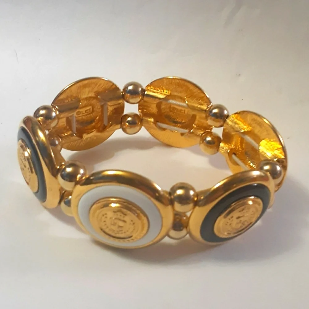 Vtg Liz Claiborne Stretch Bangle Bracelet w/ Nautical Crest - Picture 2 of 3